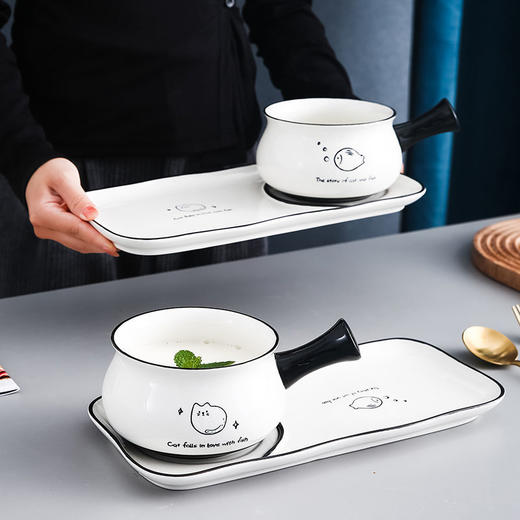 早餐带手柄碗碟盘子创意组合套装家用北欧风网红可爱日式陶瓷餐具 商品图9