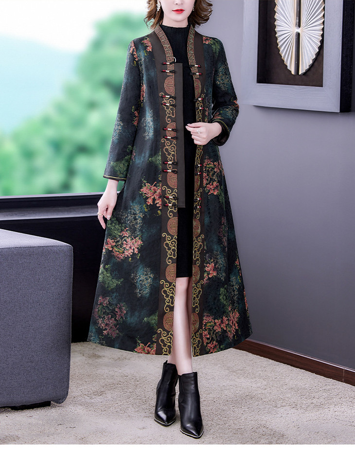 ahm- lyf6753 香云纱旗袍外套女2021冬季新款加厚保暖印花外搭长款