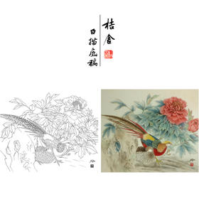 【有步骤、大彩图】郑玲玲工笔画白描底稿《富贵锦长》牡丹锦鸡初学者临摹花鸟线稿ZL59