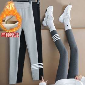 2021款秋冬加绒打底外穿保暖裤紧身小脚灰色3色可选螺纹显瘦羊羔绒加厚保暖