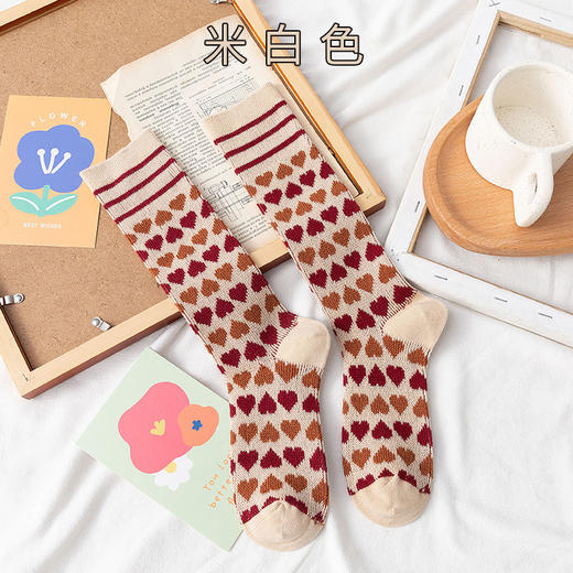 【2双装 温暖的守护 从足底开始】秋冬季彩色爱心中筒袜港风透气棉袜学院风ins地板袜潮牌女袜 商品图8