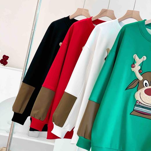 女士精工圣诞鹿加绒保暖阔版卫衣 商品图1
