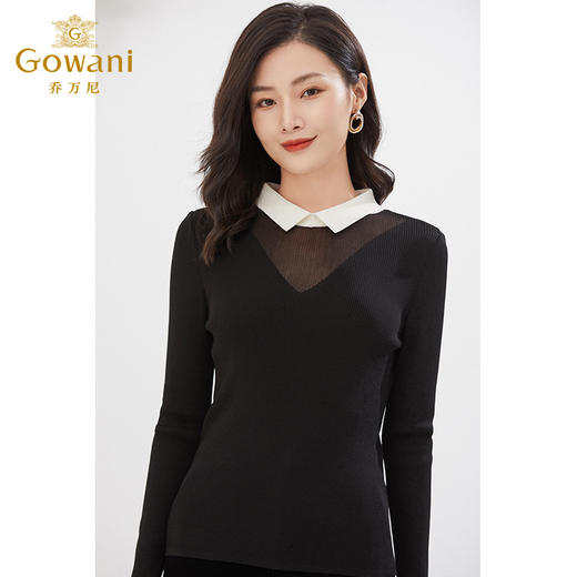 乔万尼冬新款针织衫拼色简约设计修身百搭EI4M637 商品图4