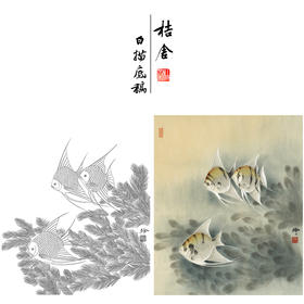 【有步骤、大彩图】郑玲玲工笔画白描底稿《畅游》燕鱼图初学者临摹花鸟线稿ZL48