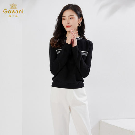 乔万尼秋冬新款针织衫亲肤绵羊毛黑白撞色小香风EI4M642 商品图3