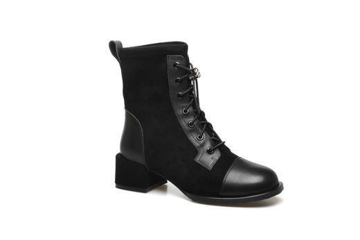 豪麟名鞋奥莱迪嘉女装牛皮革+弹力绒布帅性马丁靴DJXXA12WN039黑色  原价2660元 商品图0