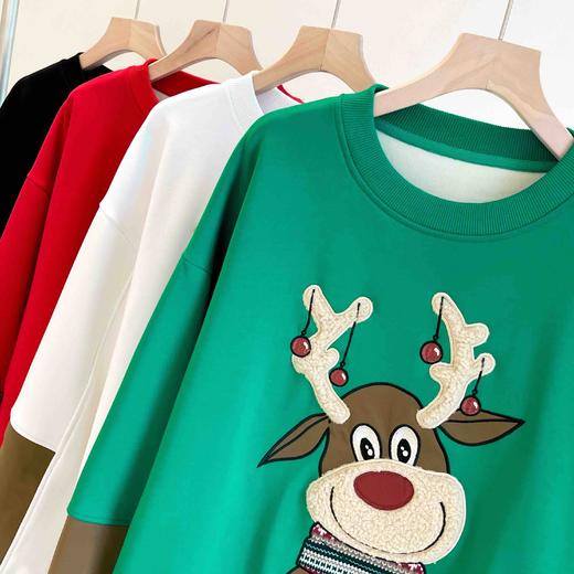 女士精工圣诞鹿加绒保暖阔版卫衣 商品图2