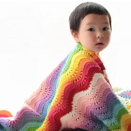苏苏姐家 毛线编织波浪彩虹毯子宝宝手工盖被DIY视频材料包教程 商品图1