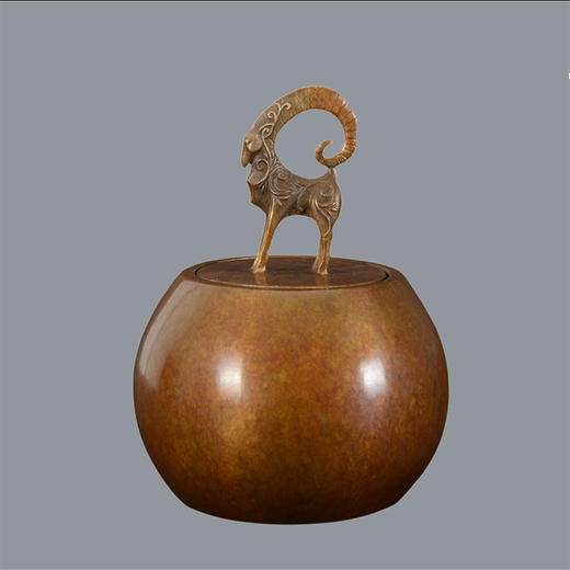 宇达青铜摆件 十二生肖羊《祥至福门茶叶罐》创意装饰 家居工艺摆件  高13cm 商品图0