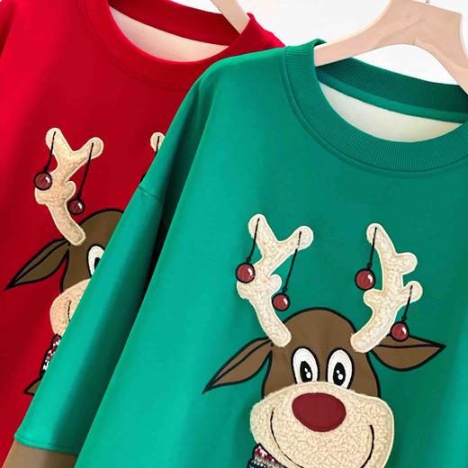 女士精工圣诞鹿加绒保暖阔版卫衣 商品图4