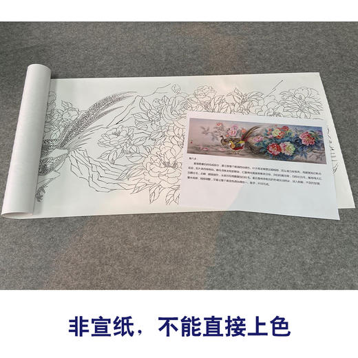 【有步骤、大彩图】郑玲玲横幅工笔画白描底稿《锦绣前程》牡丹锦鸡初学者临摹花鸟线稿ZL91 商品图2