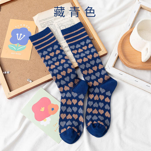 【2双装 温暖的守护 从足底开始】秋冬季彩色爱心中筒袜港风透气棉袜学院风ins地板袜潮牌女袜 商品图6