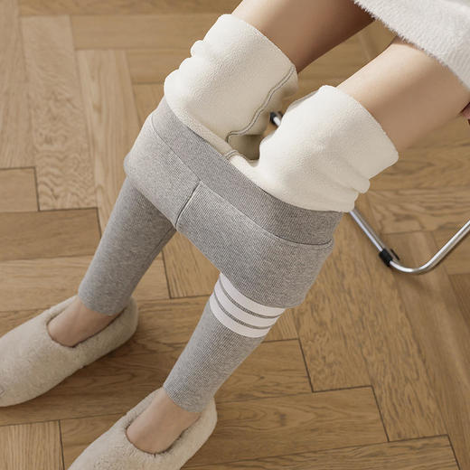 2021款秋冬加绒打底外穿保暖裤紧身小脚灰色3色可选螺纹显瘦羊羔绒加厚保暖 商品图2