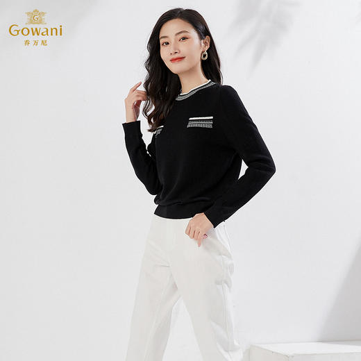 乔万尼秋冬新款针织衫亲肤绵羊毛黑白撞色小香风EI4M642 商品图1