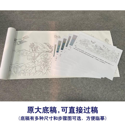 【有步骤、大彩图】郑玲玲横幅工笔花鸟画白描稿《雍容华贵》牡丹初学者临摹花鸟线稿ZL93 商品图1