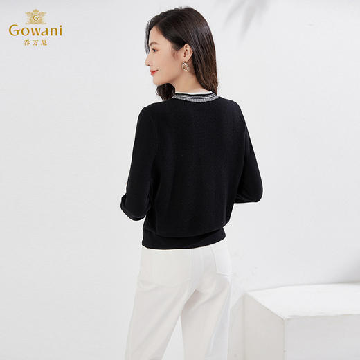 乔万尼秋冬新款针织衫亲肤绵羊毛黑白撞色小香风EI4M642 商品图4