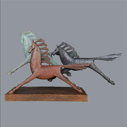 宇达青铜摆件 十二生肖马《赛马飞歌》创意装饰 家居工艺摆件  高36.5cm 商品图0