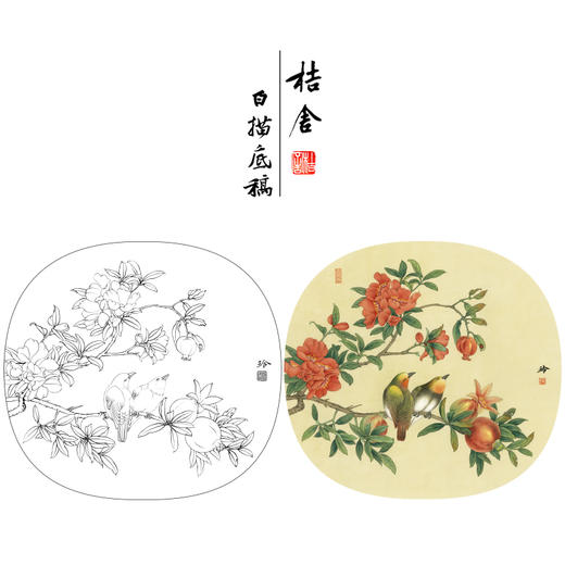 【有步骤、大彩图】郑玲玲工笔画白描底稿小品《逸韵悠然》石榴初学者临摹花鸟线稿ZL86 商品图0