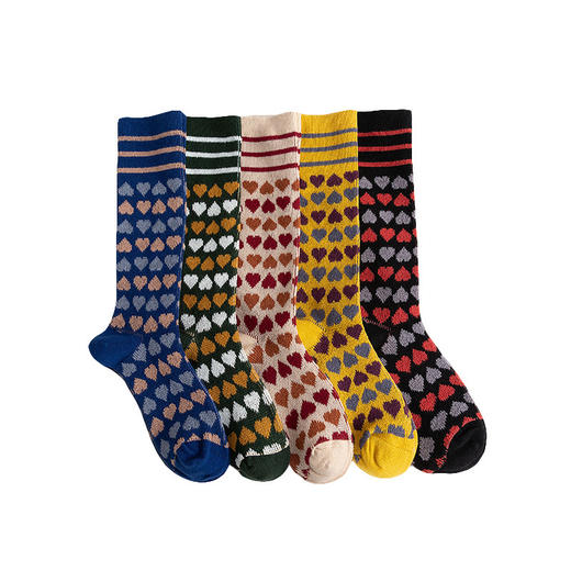 【2双装 温暖的守护 从足底开始】秋冬季彩色爱心中筒袜港风透气棉袜学院风ins地板袜潮牌女袜 商品图3