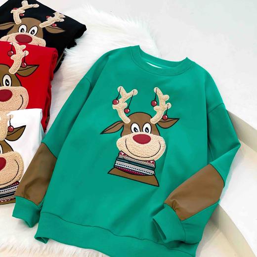 女士精工圣诞鹿加绒保暖阔版卫衣 商品图10