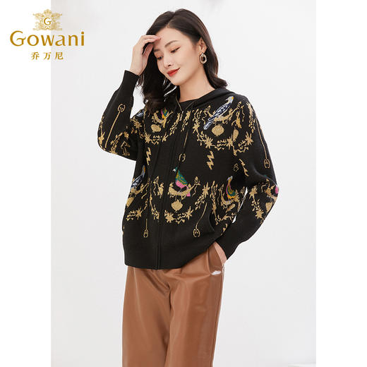 乔万尼冬季新款连帽针织开衫休闲减龄百搭羊毛衫EI4M629 商品图1