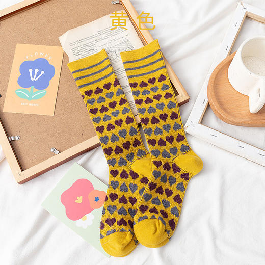【2双装 温暖的守护 从足底开始】秋冬季彩色爱心中筒袜港风透气棉袜学院风ins地板袜潮牌女袜 商品图5
