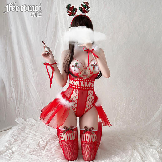霏慕情趣内衣性感圣诞麋鹿网衣睡衣制服套装诱惑透明服装 商品图2