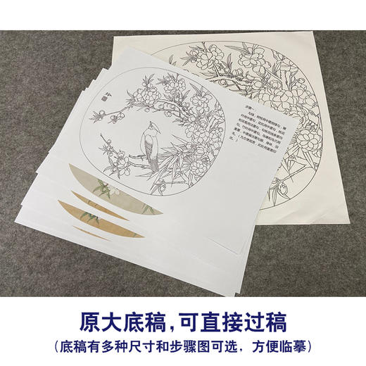 【有步骤、大彩图】郑玲玲工笔画白描底稿小品《太平桃花图》初学者临摹花鸟线稿ZL71 商品图1