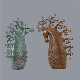 宇达青铜摆件 十二生肖马《富贵双骏》创意装饰 家居工艺摆件  高30cm