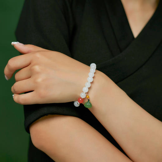 和田玉白玉手串手链搭天然碧玉莲蓬925银国风汉服礼物醍醐原创设计 商品图2