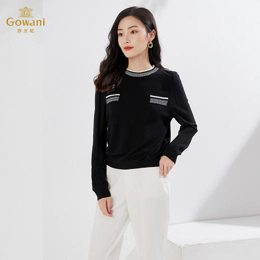 乔万尼秋冬新款针织衫亲肤绵羊毛黑白撞色小香风EI4M642 商品图2