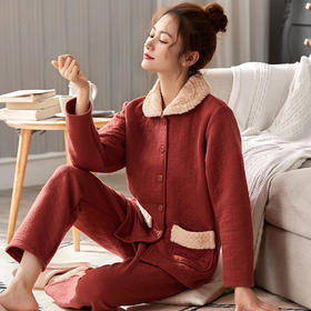 睡衣长袖夹层保暖家居服，三层加厚夹棉中青老年秋冬季套装XFL3813