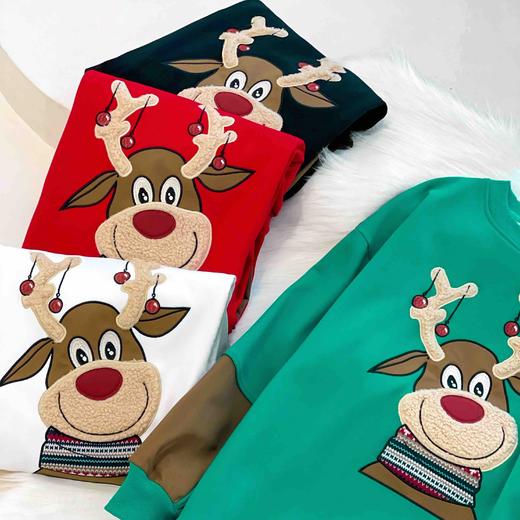 女士精工圣诞鹿加绒保暖阔版卫衣 商品图7