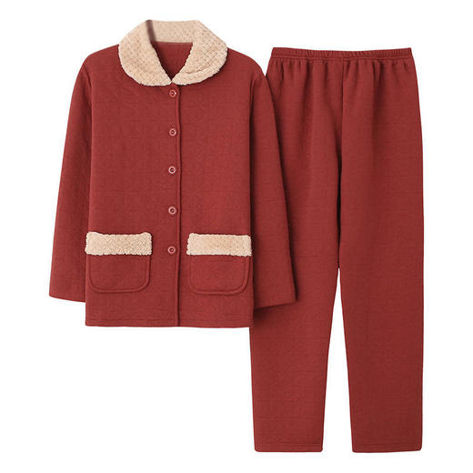 睡衣长袖夹层保暖家居服，三层加厚夹棉中青老年秋冬季套装XFL3813 商品图1