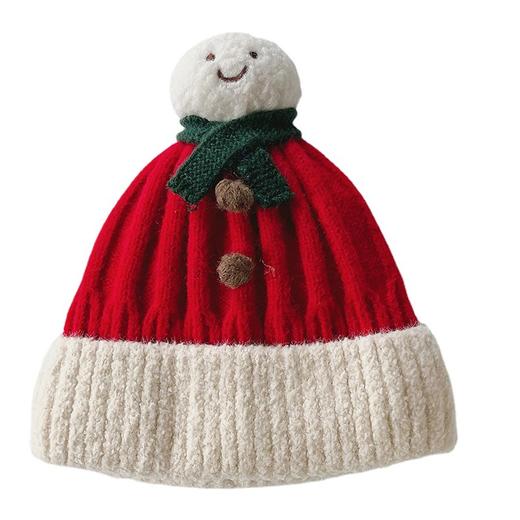 圣诞雪人针织帽婴儿帽子可爱加厚小雪人毛线帽男女宝宝加绒防寒帽婴幼