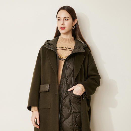 LH9T2斯尔丽2021新款秋冬瑟俪时尚羽绒拼接中长款两件套可拆卸大衣外套 商品图1