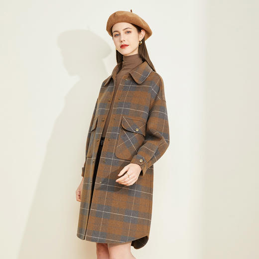 LH9L7斯尔丽2021瑟俪秋冬新款时尚字母金属扣外套格子双面呢中长大衣 商品图2