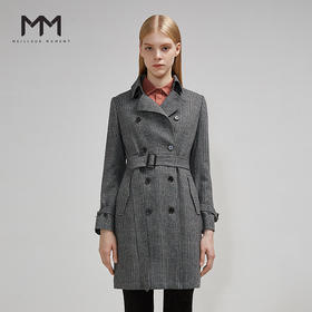【经典款】【商场同款】麦檬春秋格纹纯羊毛英伦风双排扣风衣5999260361Q