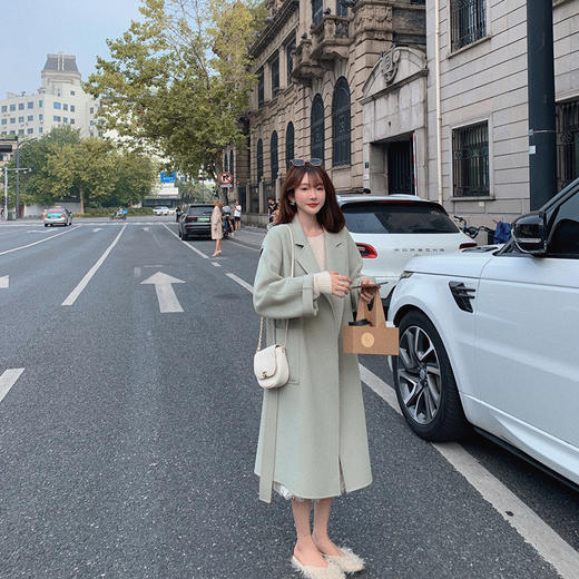 金蘑菇菇【黑标系列 羊绒大衣】【利休茶灰】经典中长款双面呢气质大衣 商品图2