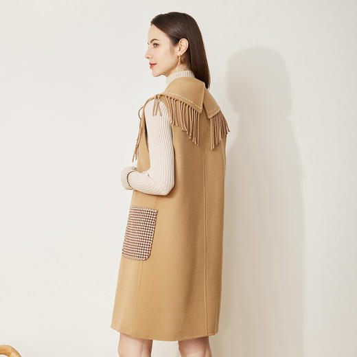 LH9T9斯尔丽2021新款秋冬瑟俪时尚流苏翻领百搭马甲外套通勤双面呢大衣 商品图1