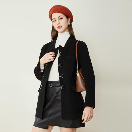LH9V8斯尔丽瑟俪2021秋冬新款设计感时尚扣直筒显瘦羊毛双面呢短大衣 商品图0
