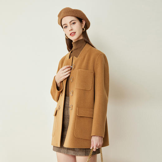 LH9V9斯尔丽瑟俪2021秋冬新款设计感时尚扣直筒显瘦羊毛双面呢短大衣 商品图2