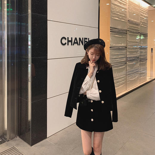 金蘑菇菇【图卢兹月夜】小个子早秋复古丝绒少女清甜减龄套装 商品图3