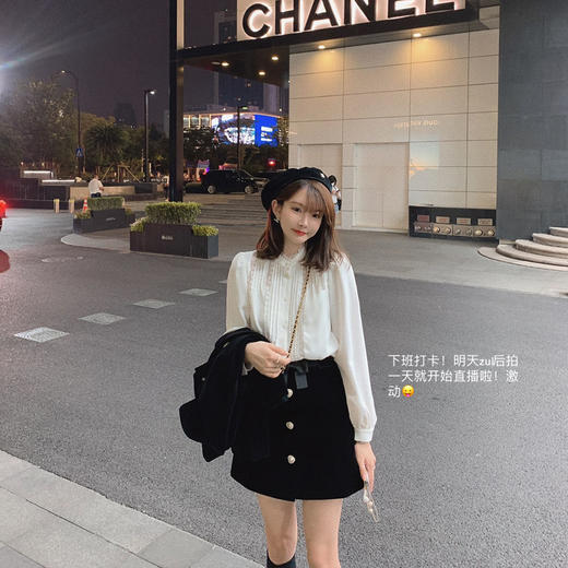 金蘑菇菇【图卢兹月夜】小个子早秋复古丝绒少女清甜减龄套装 商品图0