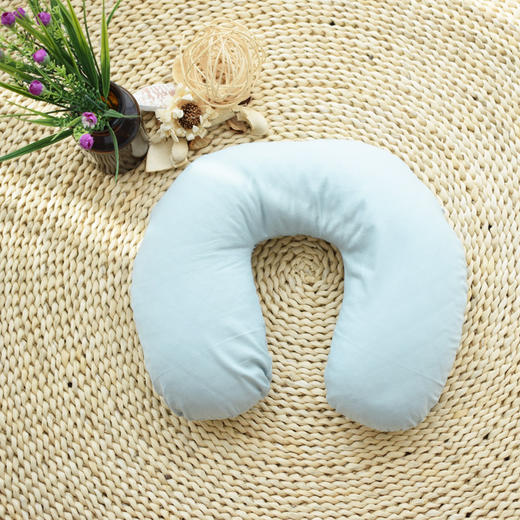 高枕无忧素色全棉U型荞麦枕30*29*9CM   素色纯棉U型护颈椎枕荞麦壳办公午休飞机旅行U形枕头 商品图1