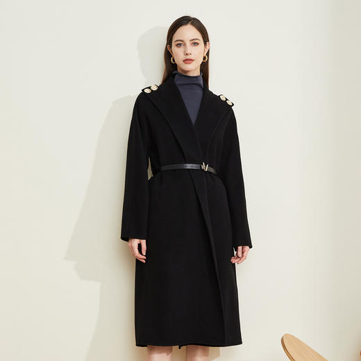 LH9F8斯尔丽瑟俪秋冬个性肩扣翻领双面呢大衣长款女2021新款 商品图2