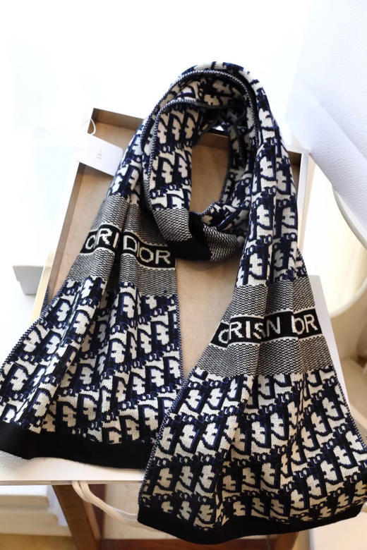 Dior字母针织围巾-海军蓝 商品图6