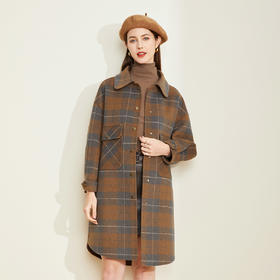 LH9L7斯尔丽2021瑟俪秋冬新款时尚字母金属扣外套格子双面呢中长大衣