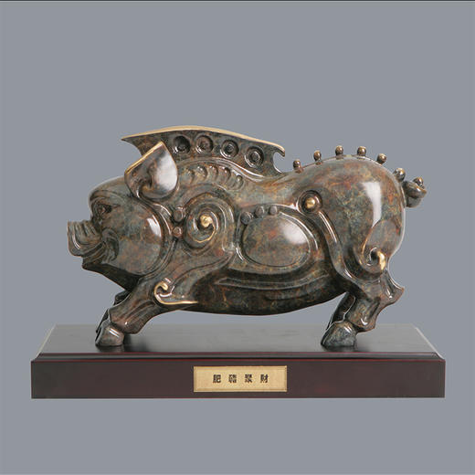 宇达青铜摆件 十二生肖猪《肥猪聚财》创意装饰 家居工艺摆件  高19cm 商品图0