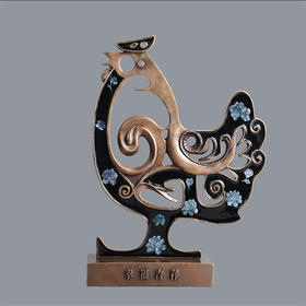 宇达青铜摆件 十二生肖鸡《幸福吉祥》创意装饰 家居工艺摆件  高31cm
